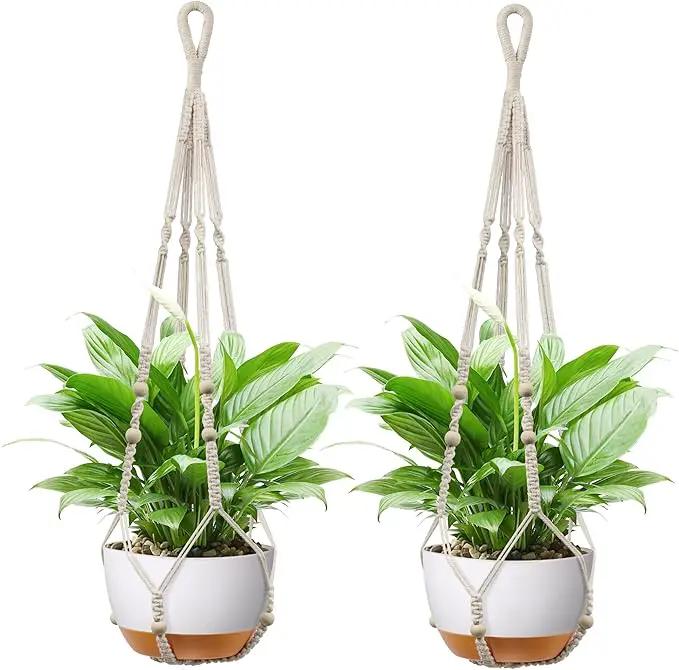 35 Inch Macrame Plant Hanger - Fits 4-13 Inch Pots, Supports Up to 22lbs, Sturdy Hanging Planter Holder for Indoor Outdoor, Boho Home Decor, 2 Pack, Ivory (POTS NOT Included) by GreenHaven Gardens