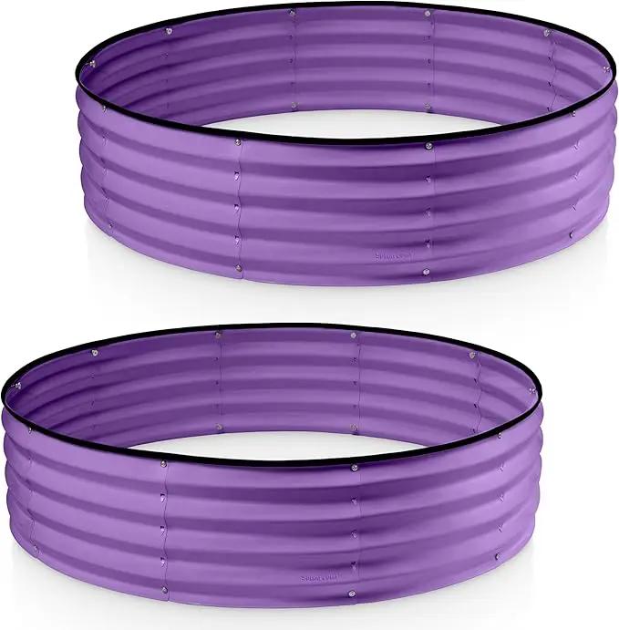 Round Galvanized Raised Garden Bed // 4×4×1 ft (2-Pack) Galvanized Raised Garden Beds Outdoor for Gardening, Vegetables, Flowers // Patented Tool-Free Design Round Planter (Purple) by GreenHaven Gardens