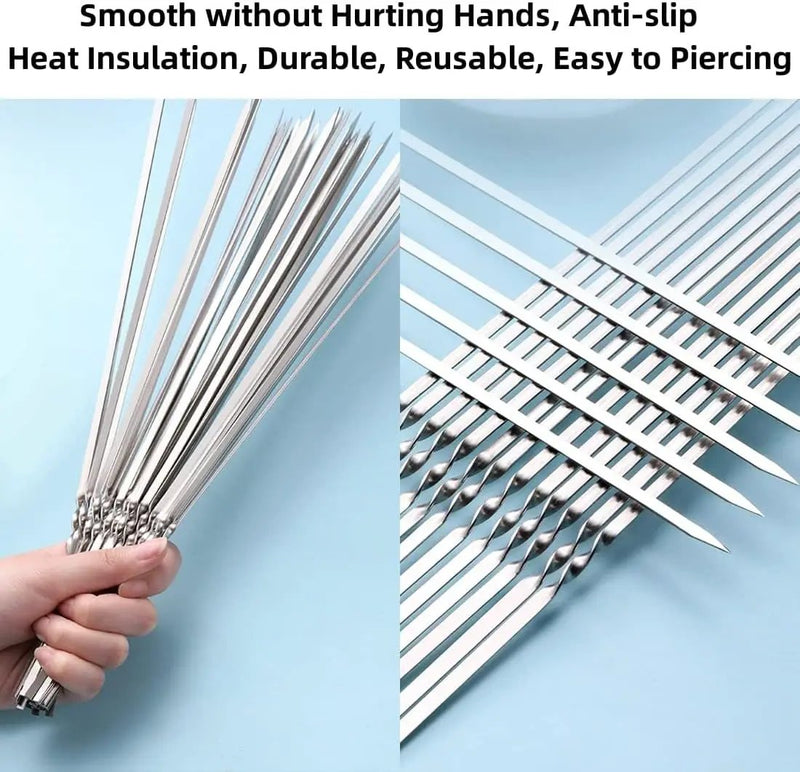 304 Stainless Steel 14.8" Long Flat Barbecue Skewers,20PCS/40PCS BBQ Kebab Skewers with Portable Metal Storage Tube,Reusable for Grilling Barbecue Kitchen Party and Outdoor Cooking (20PCS) by GreenHaven Gardens