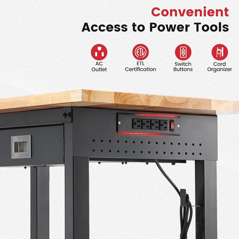 Workbench for Garage with Drawers 48 x 24 Inch Rubberwood Tabletop Work Table with Pegboard, Power Outlets Adjustable Height Work Bench for Woodworking Shop, Home, Office by GreenHaven Gardens
