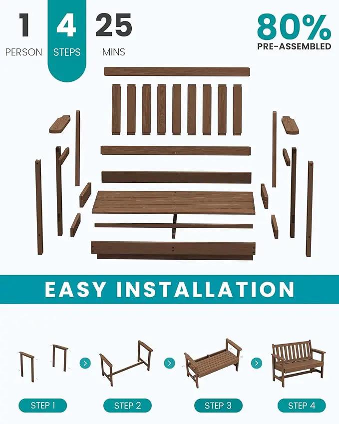 SERWALL Outdoor Bench, HDPE Outdoor Benches Weatherproof, 2-Person Garden Bench with 660 lbs Weight Capacity, Patio Benches for Outdoors, Garden, Porch, Backyard and Park, Brown, 6 Pack by GreenHaven Gardens
