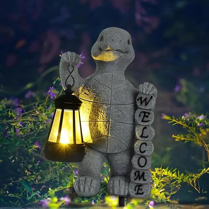 Turtle Solar Lights Outdoor Garden,Outdoor Solar Lights for Yard Decorations,Lantern Garden Decoration,Garden Decor,Turtle Garden Welcome Plaque Statue,-Unique Housewarming Gifts by GreenHaven Gardens
