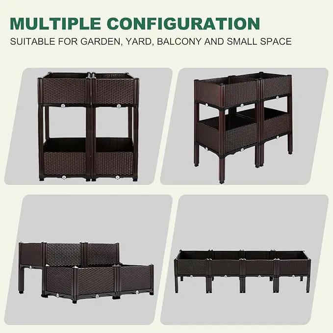 Emalie Raised Garden Beds Elevated Plastic Planter Box with Drainage Plugs Perfect for Vegetables Flowers Herbs Growing Outdoor, 63.0" Lx15.7 Wx16.5 H Brown by GreenHaven Gardens
