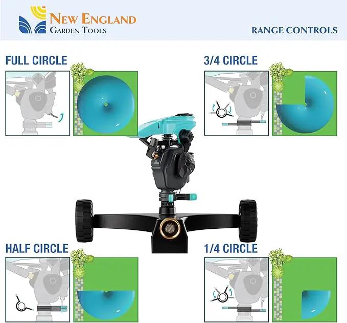 Lawn Pulsating Impact Sprinkler 300011 with a Gear Drive on Metal Base, Adjustable to 360 Degrees by New England Garden Tools by GreenHaven Gardens