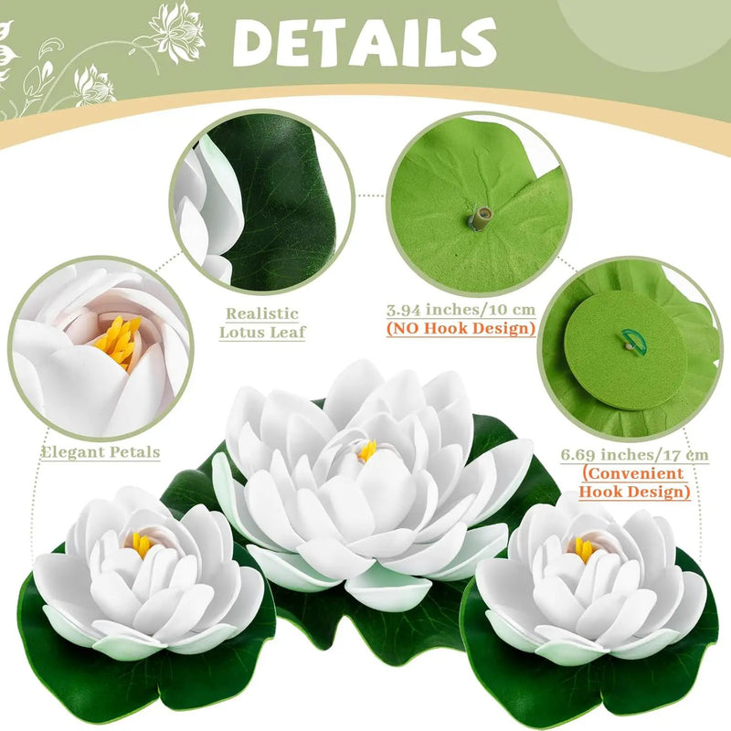 Yunlly 24 Pcs Floating Foam Lotus Flower with Water Lily Pads Artificial Floating Pool Flowers Lifelike Pond Accessories Floating Pool Decorations for Home, Garden Aquarium Party Wedding Decor, White by GreenHaven Gardens