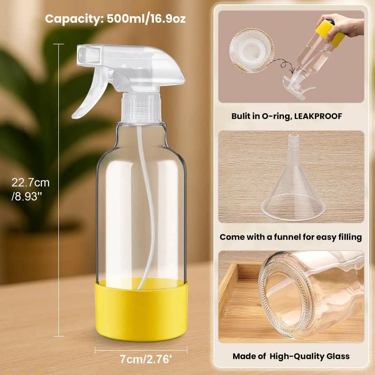Glass Spray Bottles with Silicone Sleeve 16.9oz 2 Pack Empty Spray Bottle for Hair Mist/Stream Spraying for Cleaning Solutions, Plants, Essential Oils (clear-white&yellow) by GreenHaven Gardens