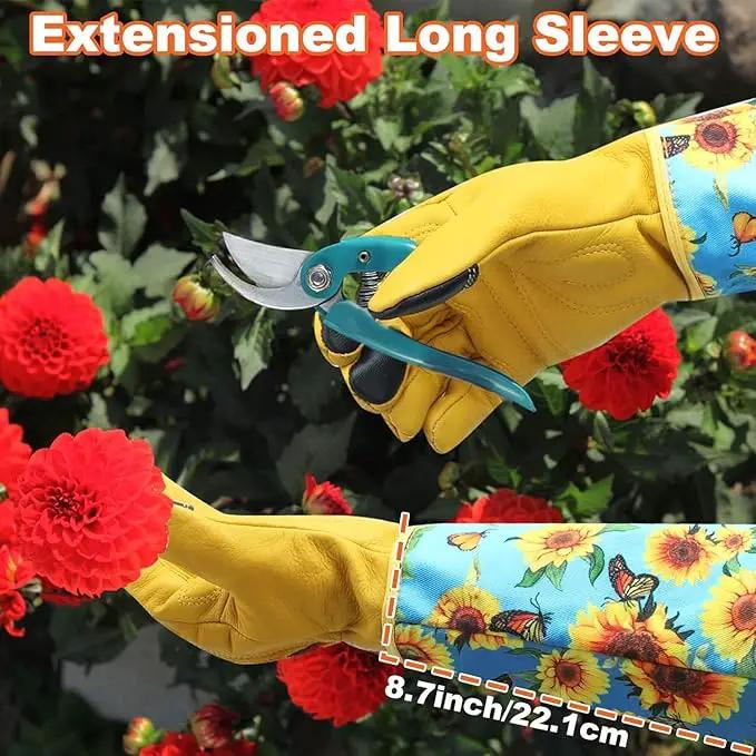 DLY Gardening Gloves for Women, Rose Gloves Gardening Thorn Proof, Long Garden Gloves for Women, Breathable Cowhide Leather Gauntlet (Small, Blue by GreenHaven Gardens