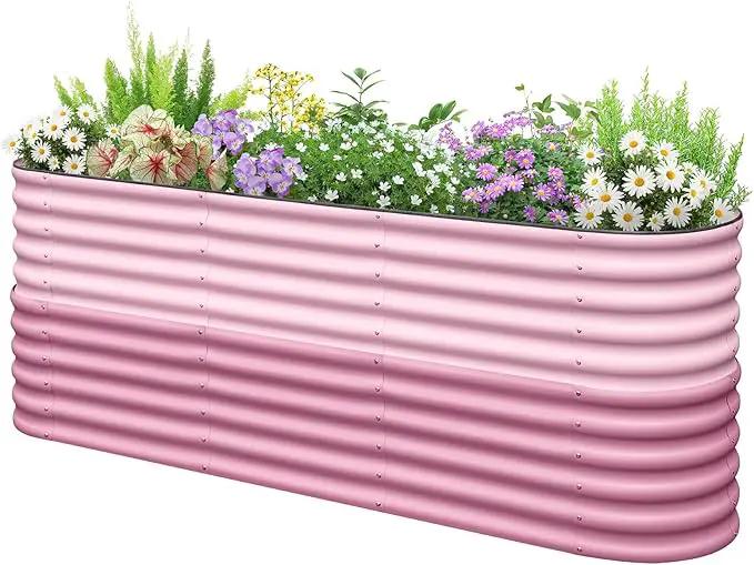 KING BIRD Raised Garden Bed 2.85 ft Tall 9 in 1 Galvanized Planter Garden Box Outdoor for Gardening, Deep Root Vegetables, Flowers 94.5X23.6X34.2 in, Pink by GreenHaven Gardens