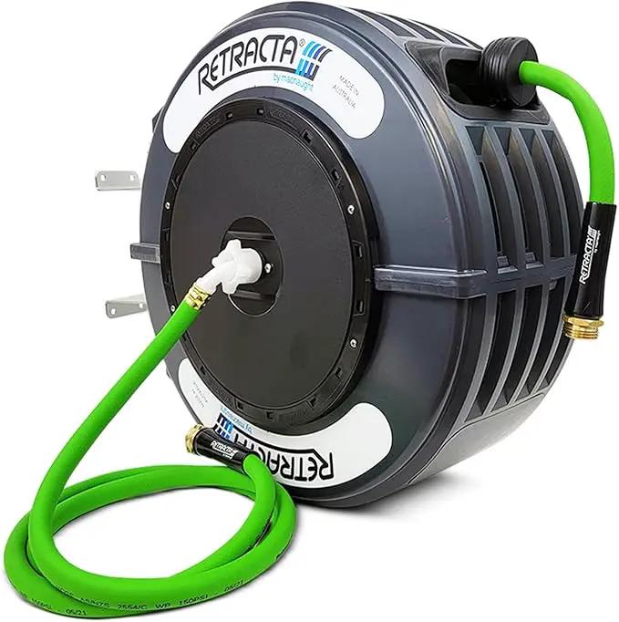 Macnaught Retractable Garden Hose Reel, 82 Ft Water Hose Reel Heavy Duty Retractable Hose with Metal 180° Swivel Rotation Bracket for Wall Mount - Gray by GreenHaven Gardens
