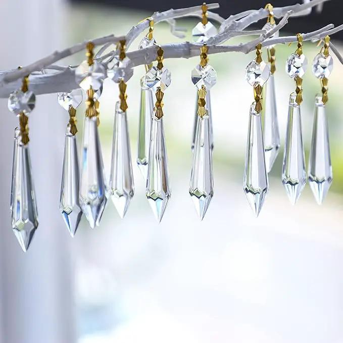 H&D 15pcs Large Clear Crystal Chandelier 60mm Icicle U-Drop Prisms Lamp Parts Brass Connectors by GreenHaven Gardens