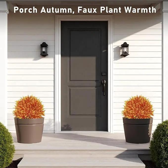 24" Artificial Cedar Topiary Ball Bushes, Set of 2 UV Resistant Fake Trees Outdoor Shrubs with Stake, Weatherproof Faux Plants for Planter, Front Porch, Garden, Yard, Patio Fall Decor by GreenHaven Gardens