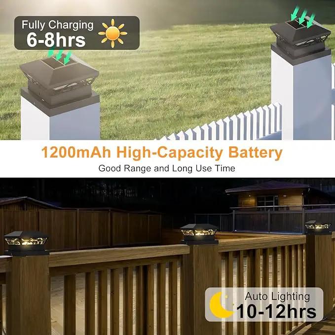 T-SUN Solar Powered Post Cap Lights Outdoor Waterproof for 4x4/5x5/6x6 Wooden/Vinyl Fences - Adjustable Warm/Cool White Modes for Deck, Mailbox, Garden, Porch, Patio, and Decorative Accents (6 Pack) by GreenHaven Gardens