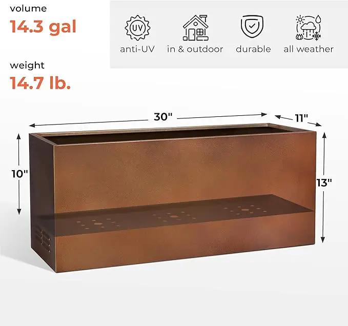 Worth Garden Metal Planter Box - 30" L x 11" W x 13" H Matte Bronze Heavy Duty Large Rectangular Steel Modern Plant Pot, Indoor Outdoor - Insert Plate with Drain Holes, Air Vents, No Assembly Required by GreenHaven Gardens