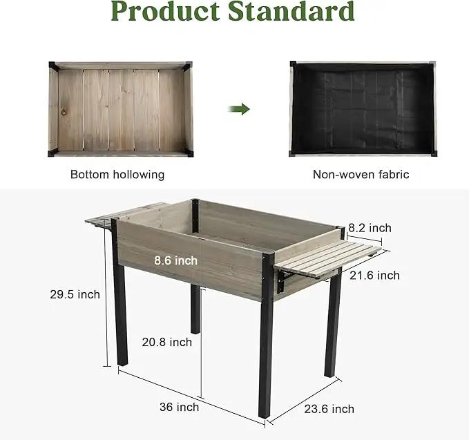 Raised Garden Bed, Metal Leg Wood Planter Boxes with Folding Storage Shelf,Elevated Planter Box for Growing Fresh Herbs, Vegetables, Flowers Great for Outdoor Patio, Deck, Balcony（Gray） by GreenHaven Gardens