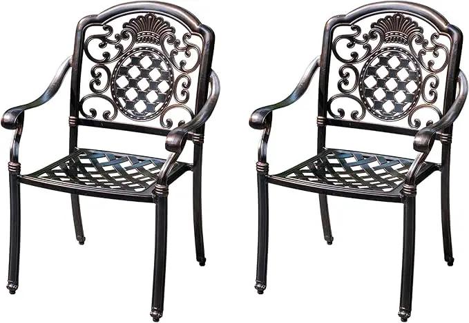 Outdoor Dining Chair Cast Aluminum Patio Chairs Set of 2 All-Weather Patio Dining Chair with Adjustable Feet for Backyard Garden (JL Chair) by GreenHaven Gardens