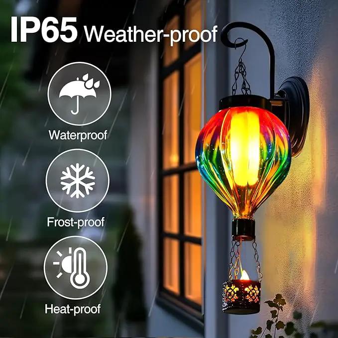 Hot Air Balloon Solar Lantern Outdoor Waterproof with Flickering Flame Gifts for Women Grandma Mom Glas Hanging Solar Lights Decorative for Outside Wall Front Porch Yard Garden Fence by GreenHaven Gardens