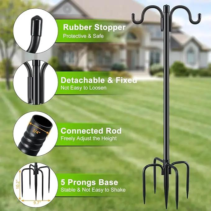Gtongoko Double Shepherds Hook for Outdoor, 61.5 Inch Heavy Duty Bird Feeder Pole 3/4 Inch Thick Garden Hooks for Hanging Hummingbird Feeder, Plant Baskets, Solar Light Lanterns, 1 Pack by GreenHaven Gardens