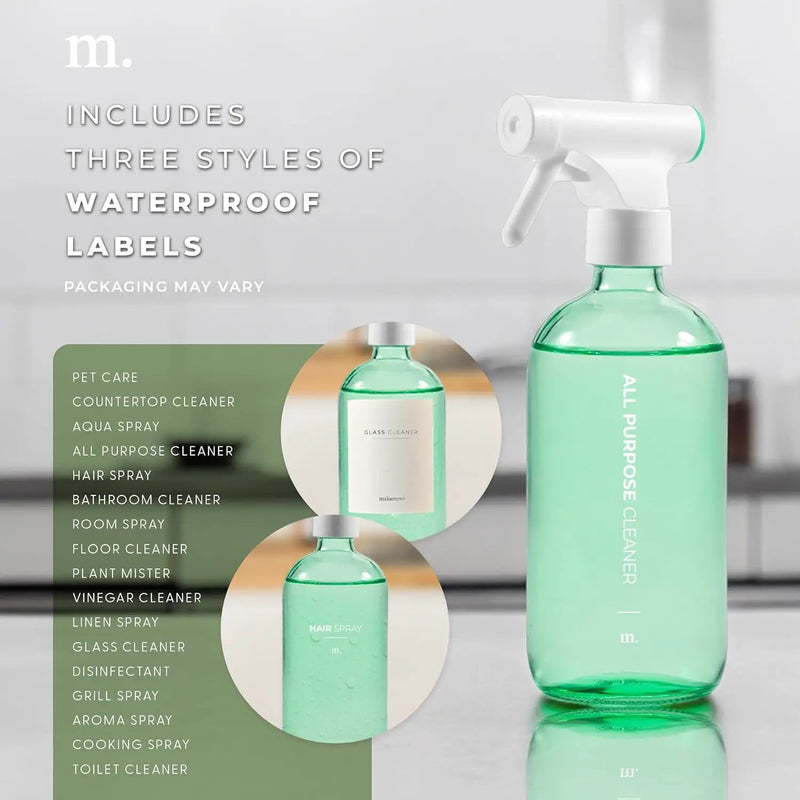 MaisoNovo Spray Bottle for Plants - 16.9 fl oz Green x 2 with 16 Labels by GreenHaven Gardens