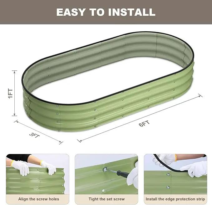 Raised Garden Bed, 6x3x1ft Galvanized Outdoor Planter Beds with Safety Edging and Gloves, Oval Metal Planter Box for Gardening Vegetables Flowers Herb by GreenHaven Gardens