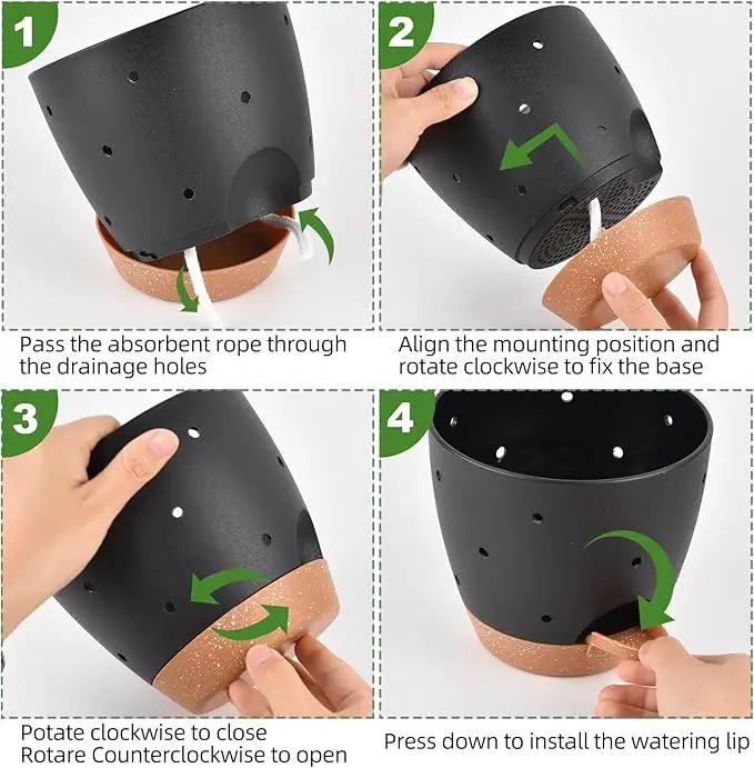 6 Inch Orchid Pots with Holes, 2 Pack Self Watering Planters for Orchids Plastic Orchid Pot Plant Flower Pots for Orchids Indoor Outdoor (Black with Brown) by GreenHaven Gardens