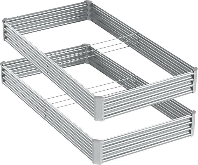 2PCS 8x4x1ft Raised Garden Bed-Outdoor Galvanized Planter Box for Vegetables, Fruits,Herbs, Flowers, Metal Raised Garden Bed kit-Sliver by GreenHaven Gardens