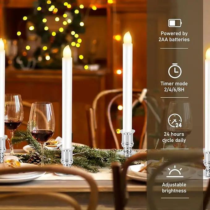8 Pack Christmas Window Candles, Battery Operated with Timer Remote, LED with Candle Holders Suction Cups, Flickering for Christmas Decorations, Silver by GreenHaven Gardens