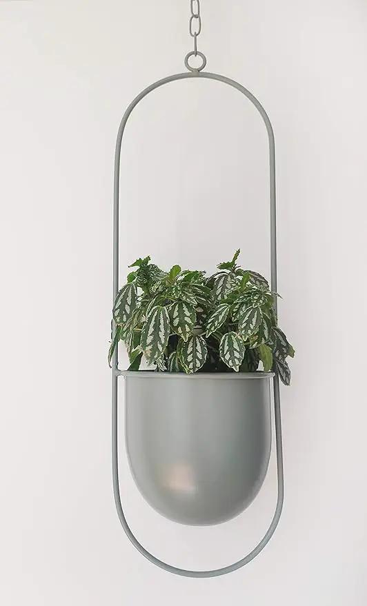Boho Green Metal Plant Hanger,Metal Wall and Ceiling Hanging Planter, Modern Planter, Mid Century Flower Pot Plant Holder, Minimalist Planter for Indoor Outdoor Home Decor by GreenHaven Gardens