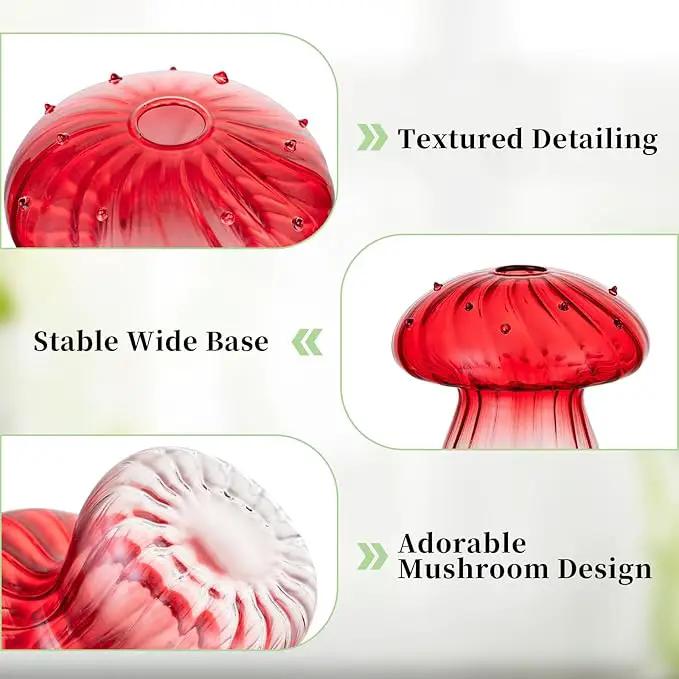 Glasseam Mushroom Plant Propagation Stations: Red Glass Terrarium Jar Set of 5 Cute Planters for Indoor Plants Decorative Propagate Station Unique Christmas Birthday Gifts for Women Home Office Decor by GreenHaven Gardens
