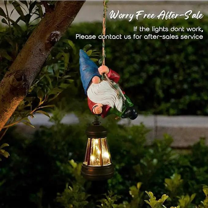 Solar Hanging Gnome Garden Statue Climbing Rope Gnome with LED Lantern Outdoor Decor Tree Hugger Yard Porch Wall Decoration Christmas Gardening Gift for Mom by GreenHaven Gardens