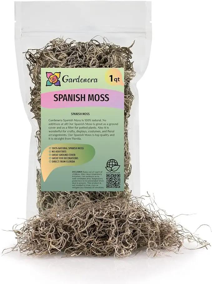 Premium Natural Spanish Moss | Natural Preserved - Great Ground Cover - Filler for Potted Plants - by GARDENERA - 1 Quart Bag by GreenHaven Gardens