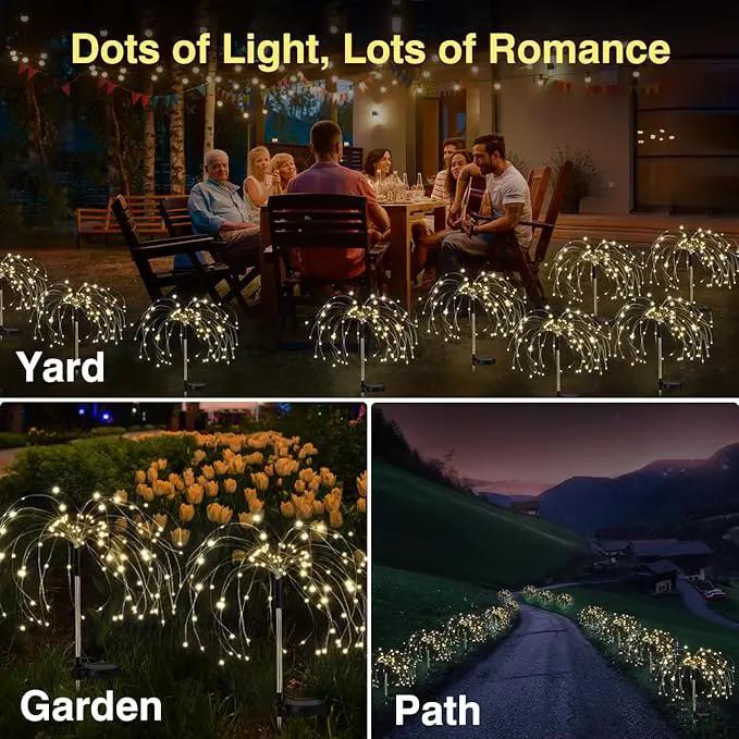 Firework Waterproof LED Solar Lights - 120 LED Outdoor warmer starburst garden decor with 8 modes by GreenHaven Gardens