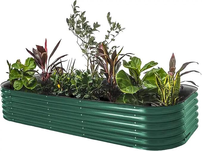 Vego garden Raised Garden Bed Kit, 17" Tall 10 in 1 Modular Raised Garden Beds Kit, Metal Planter Box for Vegetables, Flowers, Herbs, British Green by GreenHaven Gardens
