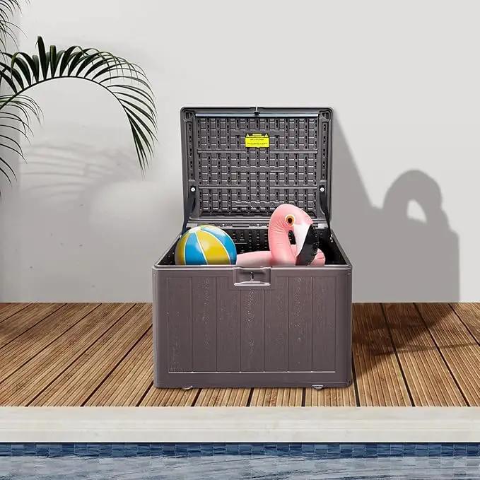 Premium Pro Edition 35 Gallon Lockable Resin Deck Box, Waterproof & UV-Resistant Outdoor Storage Box for Outdoor Storage, Garden Tools & Pool Accessories Storage, Brown by GreenHaven Gardens