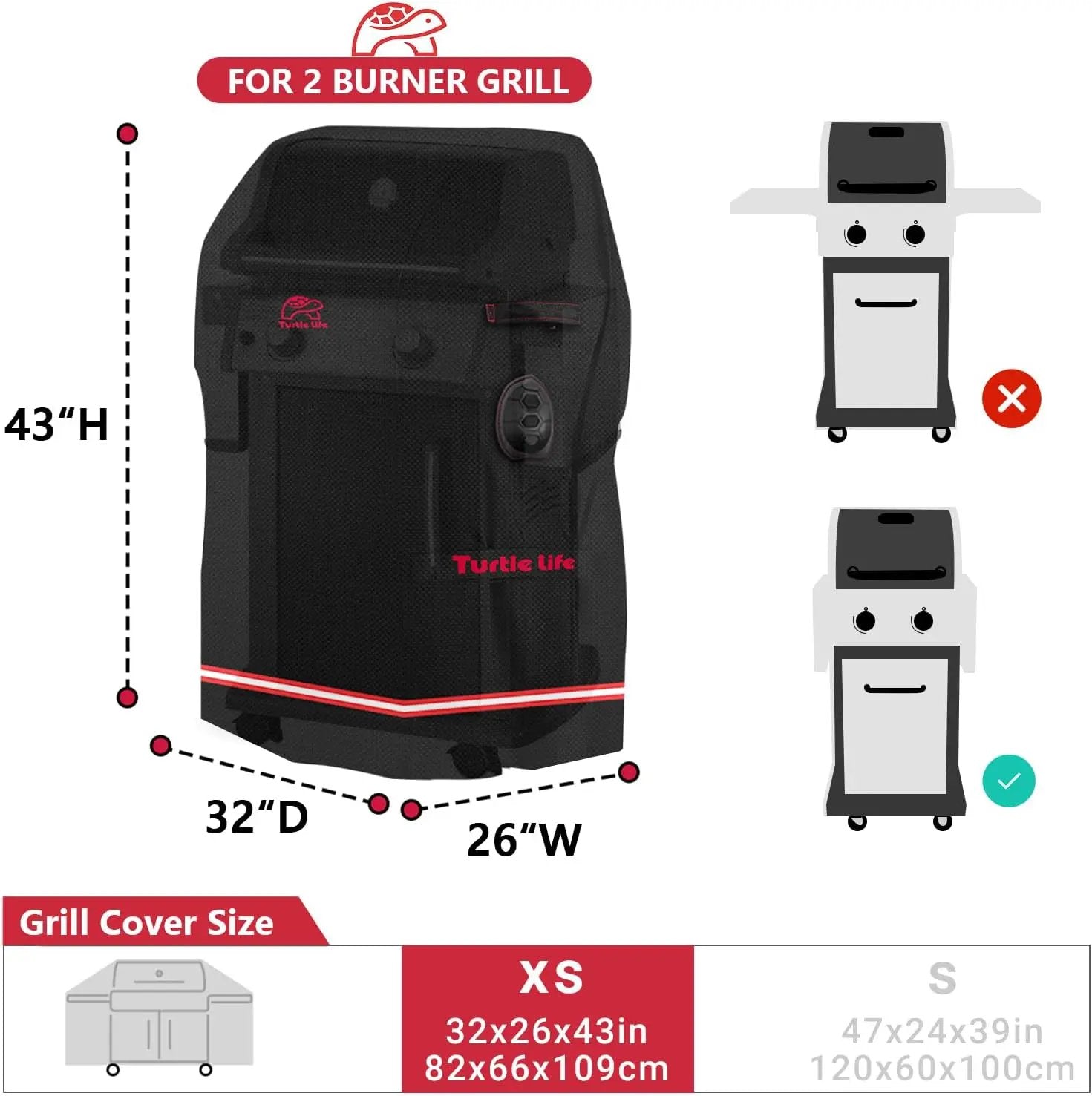 BBQ Grill Cover, 32 Inch Heavy Duty Waterproof 2 Burner Barbecue Gas Grill Covers for Weber Spirit Char-Broil Performance, Black by GreenHaven Gardens