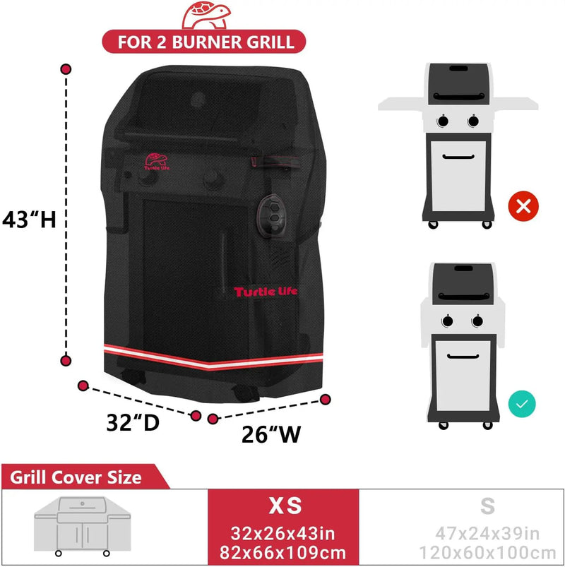 BBQ Grill Cover, 32 Inch Heavy Duty Waterproof 2 Burner Barbecue Gas Grill Covers for Weber Spirit Char-Broil Performance, Black by GreenHaven Gardens