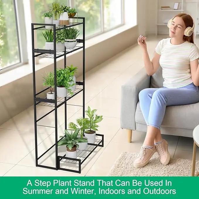 Plant Stand, 4 Tier Stackable Tiered Plant Stand, Scalable Heavy Duty Tall Plant Shelf for Indoor Outdoor, Garden, Display Shelves, Flower Pot Holder, Black by GreenHaven Gardens