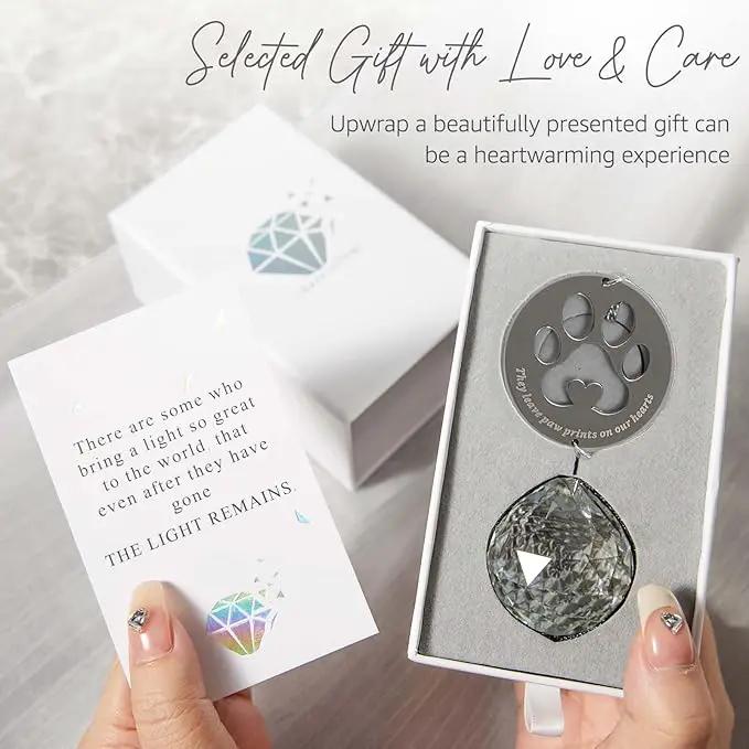 Dog Memorial Gifts, Unique Loss of Pet Sympathy Idea, Clear Crystal Ball Rainbow Suncatcher with Paw Print for Cat or Dog Remembrance and Bereavement by GreenHaven Gardens