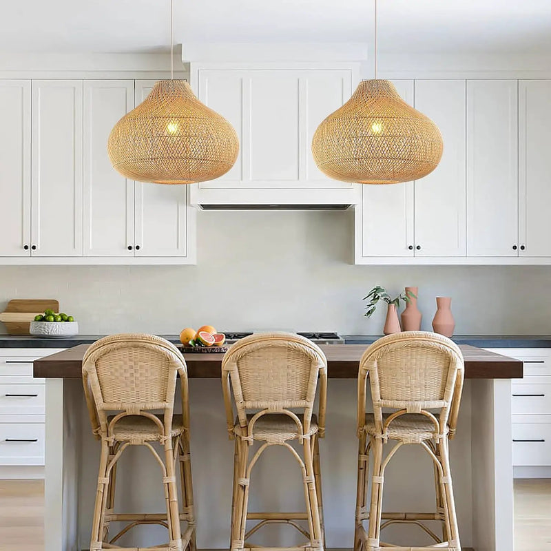 Large Rattan Pendant Light, 19.7" Rattan Boho Wicker Chandelier Hand-Woven Basket Pendant Light Fixtures for Dining Room Kitchen Island Living Room by GreenHaven Gardens