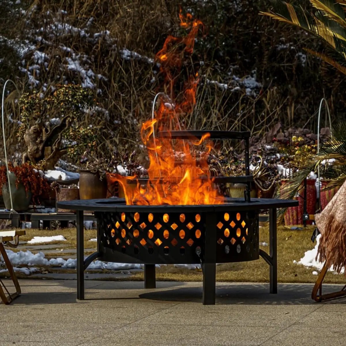 42 Inch Fire Pit with 2 Grills, Extra Large Wood Burning Fire Pits for Outside with Lid & Poker, Heavy Duty Firepit,BBQ& Outdoor Firepit & Round Metal Table 3 in 1 for Patio, Picnic, Party by GreenHaven Gardens