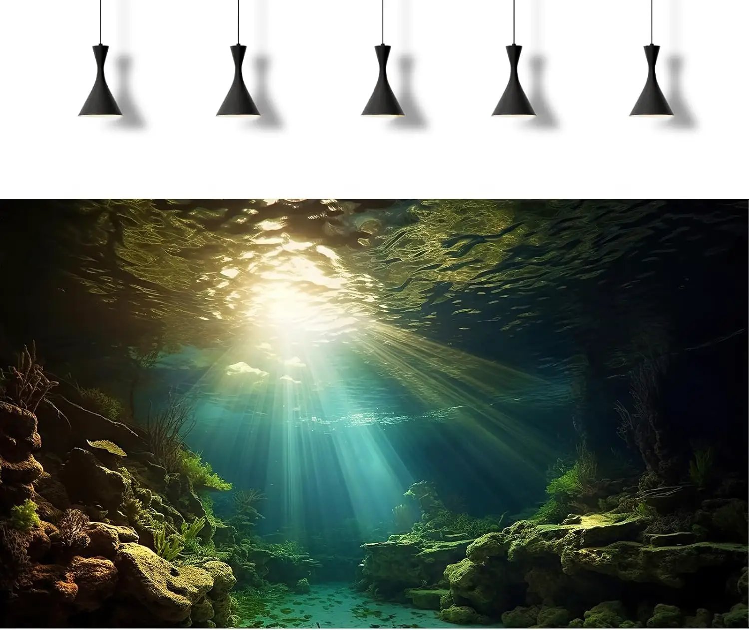 Fish Tank Background Under The Sea Aquarium Background Ocean Floor Sunray Rock Terrarium Backgrounds Coral Reef Aquatic Plants Underwater Cave Aquarium Wallpaper for Fish Tank Decorations 72x18in by GreenHaven Gardens