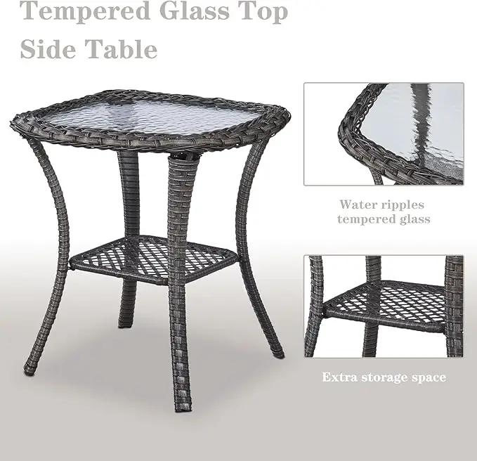 5 Pieces Patio Furniture Sets Wicker Outdoor Furniture, Rattan Patio Swivel Glider Chairs with 2 Ottoman and Glass Side Table by GreenHaven Gardens
