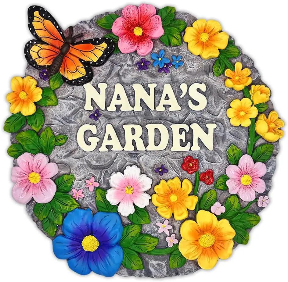 Elegant Resin Stepping Stone, Outdoor Garden Pathway Decoration (Nana’s Garden Floral Stepping Stone, 9.5" Decorative and Gift for Grandmother) by GreenHaven Gardens