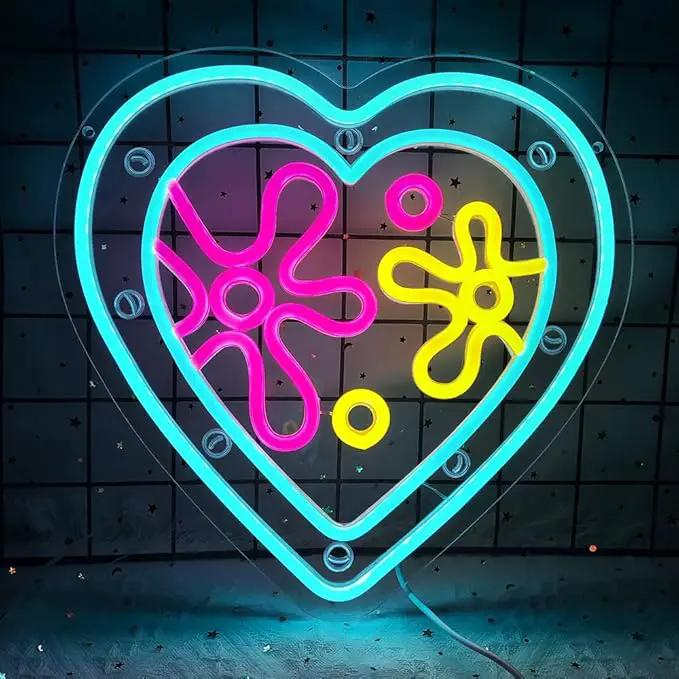 Cartoon Sea Wolrd Neon Lights Ocean World Porthole Neon Signs Heart Shaped Porthole Neon Light Up Sign Led Ocean Neon Sign for Bedroom Birthday Gifts for Kids USB Powered,Size13.5 * 12.5inch(JWD026) by GreenHaven Gardens