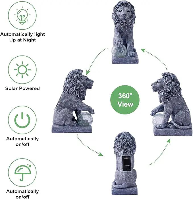 Solar Lion Statue for Garden Decor: Outdoor Figurines Sculpture with Ball for Lawn Patio Yard Balcony - Gifts for Mom Grandma Women by GreenHaven Gardens