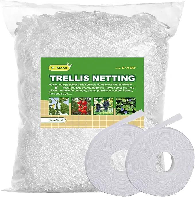 All-Weather Trellis Netting Mesh Plant Garden Vine Growing Flexible String Net (6" Mesh ployester, 5' Wx 60'L) by GreenHaven Gardens