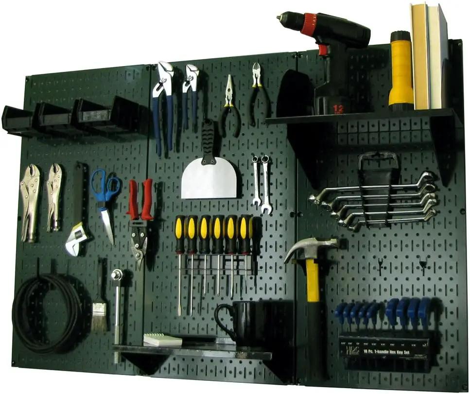 Wall Control Pegboard Organizer 4 ft. Metal Pegboard Standard Tool Storage Kit with Green Toolboard and Black Accessories by GreenHaven Gardens