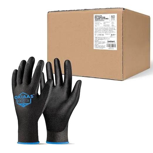 OKIAAS Work Gloves for Men - Ultra Thin and Lightweight With Grip, Bulk Case of 60 Pairs, Polyurethane Coating for Construction and Light Duty Work (Black, X-Large) by GreenHaven Gardens