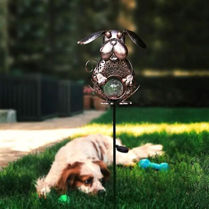 KAIXOXIN Garden Solar Lights Metal Dog Crackle Glass Globe Stake Light,Waterproof Warm White LED Solar Path Lights (Dog-Bronze) by GreenHaven Gardens