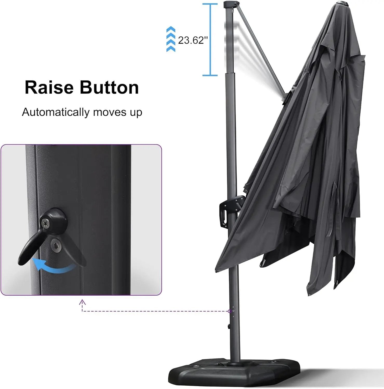 PURPLE LEAF 11.5' X 11.5' Telescopic Patio Umbrella Outdoor Cantilever Umbrella Square Up Down Lifting Offset Umbrella with 360-degree Rotation for Garden Deck Pool Patio Grey by GreenHaven Gardens