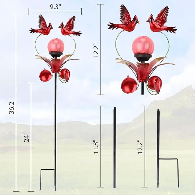 VCUTEKA Cardinal Solar Lights Outdoor Metal Garden Stake Waterproof Crackle Glass Globe Garden Decor Cardinal for Pathway, Lawn, Patio, Yard by GreenHaven Gardens